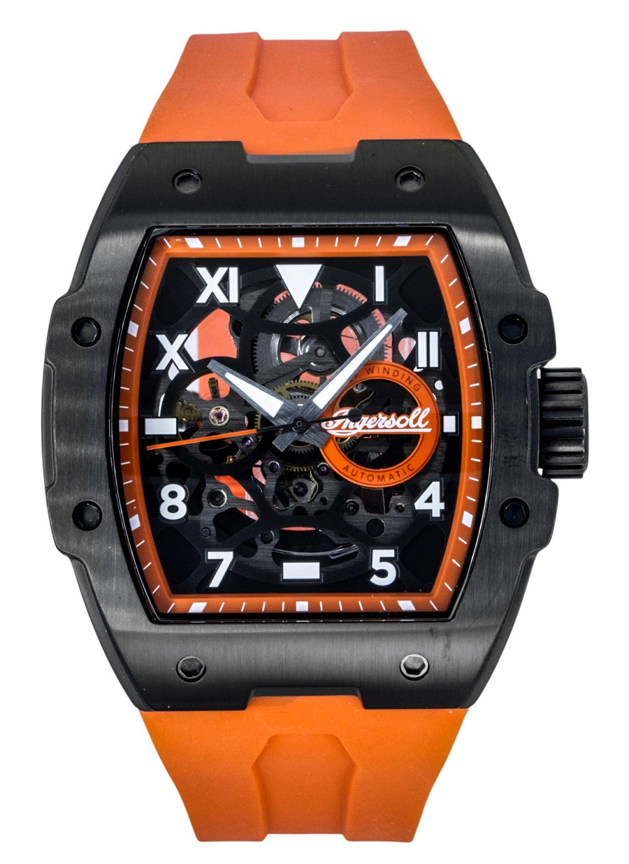 Ingersoll The Play Polyurethane Armband Schwarzes Skelett-Zifferblatt Automatik I15304 Herrenuhr