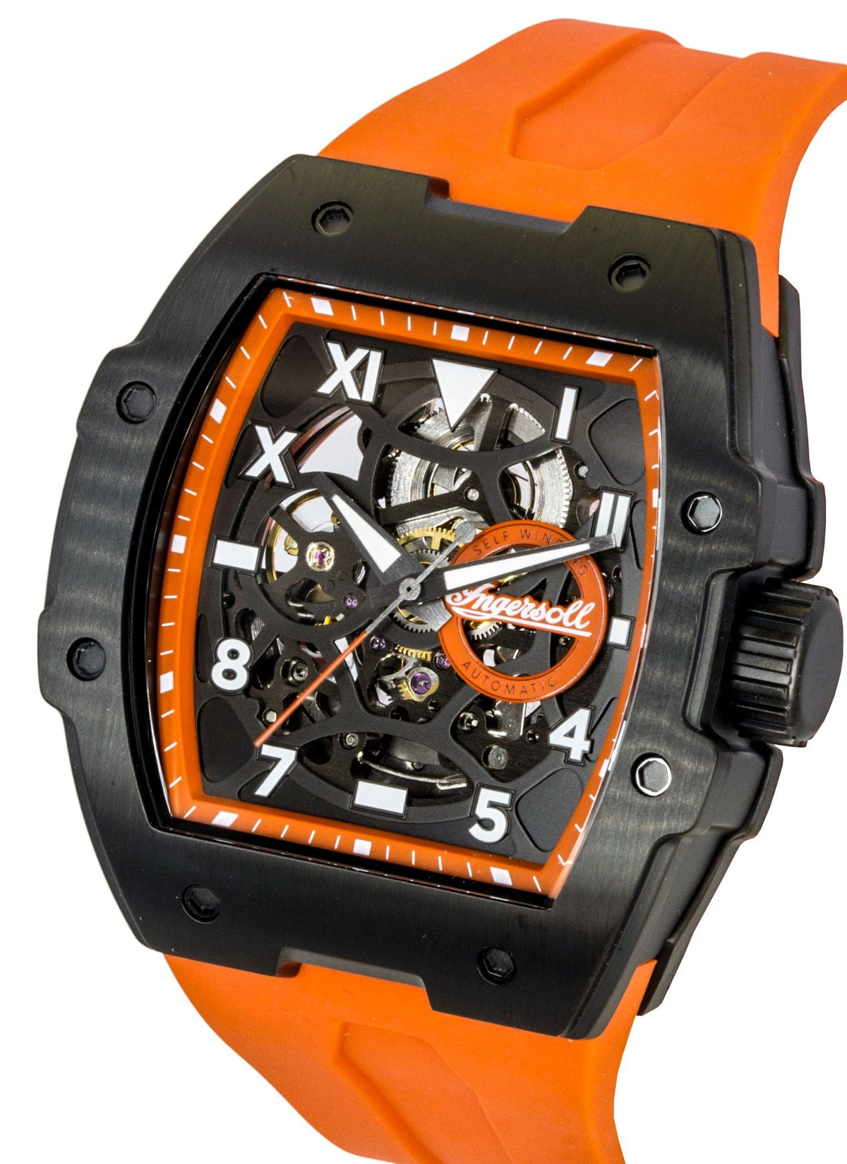 Ingersoll The Play polyurethaan band, zwarte skeletwijzerplaat, automatisch I15304 herenhorloge
