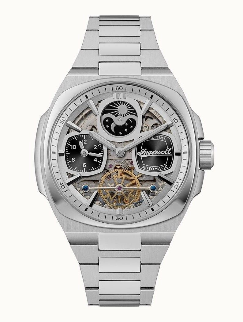 Ingersoll The Spirit Moon Phase roestvrijstalen zilveren skeleton wijzerplaat automatisch I15802 herenhorloge