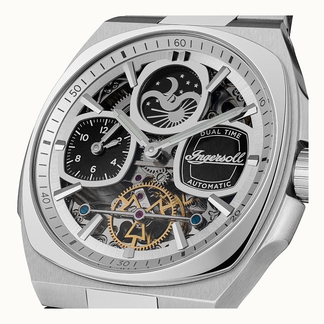 Ingersoll The Spirit Moon Phase roestvrijstalen zilveren skeleton wijzerplaat automatisch I15802 herenhorloge