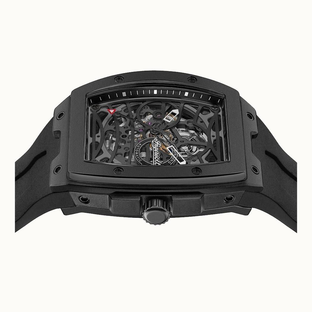 Ingersoll The Rim polyurethaan band zwarte skelet wijzerplaat automatisch I16201 herenhorloge
