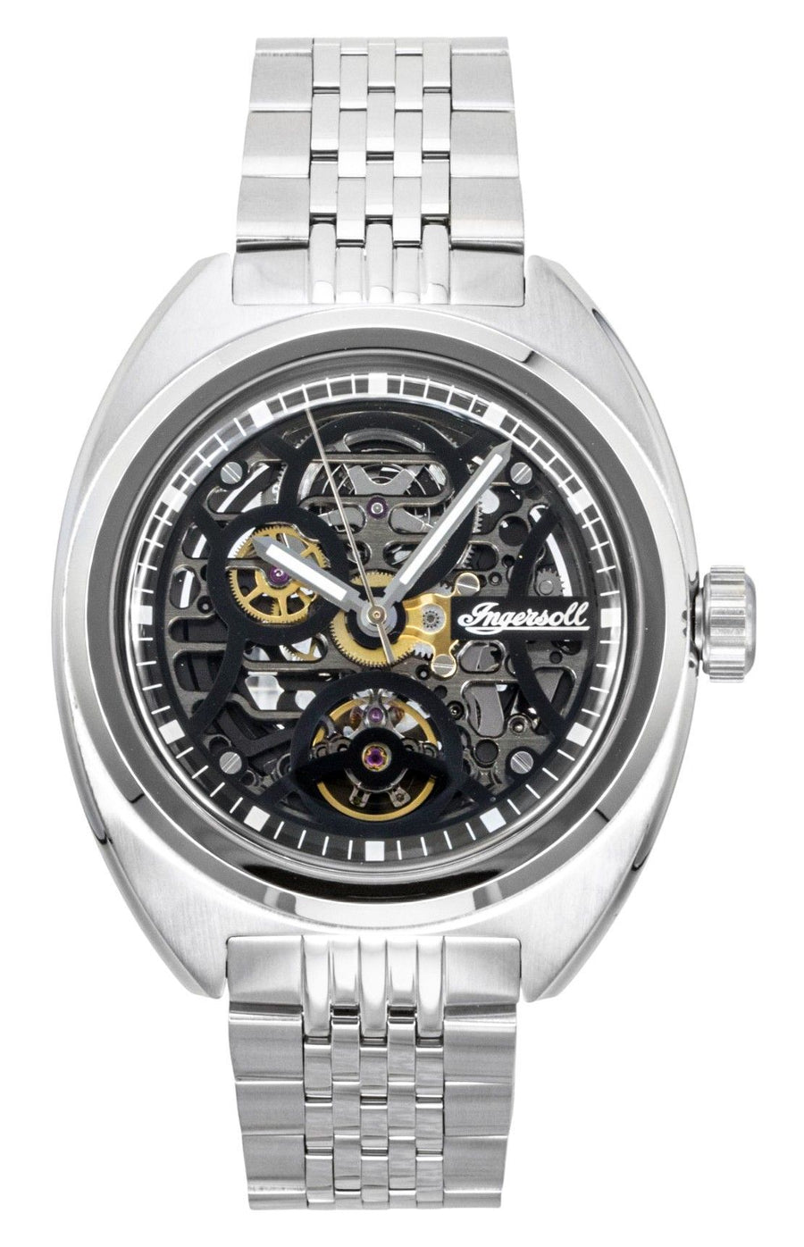 Ingersoll The Wrangler Edelstahl Automatikuhr mit schwarzem Skelettzifferblatt I16901 Herrenuhr