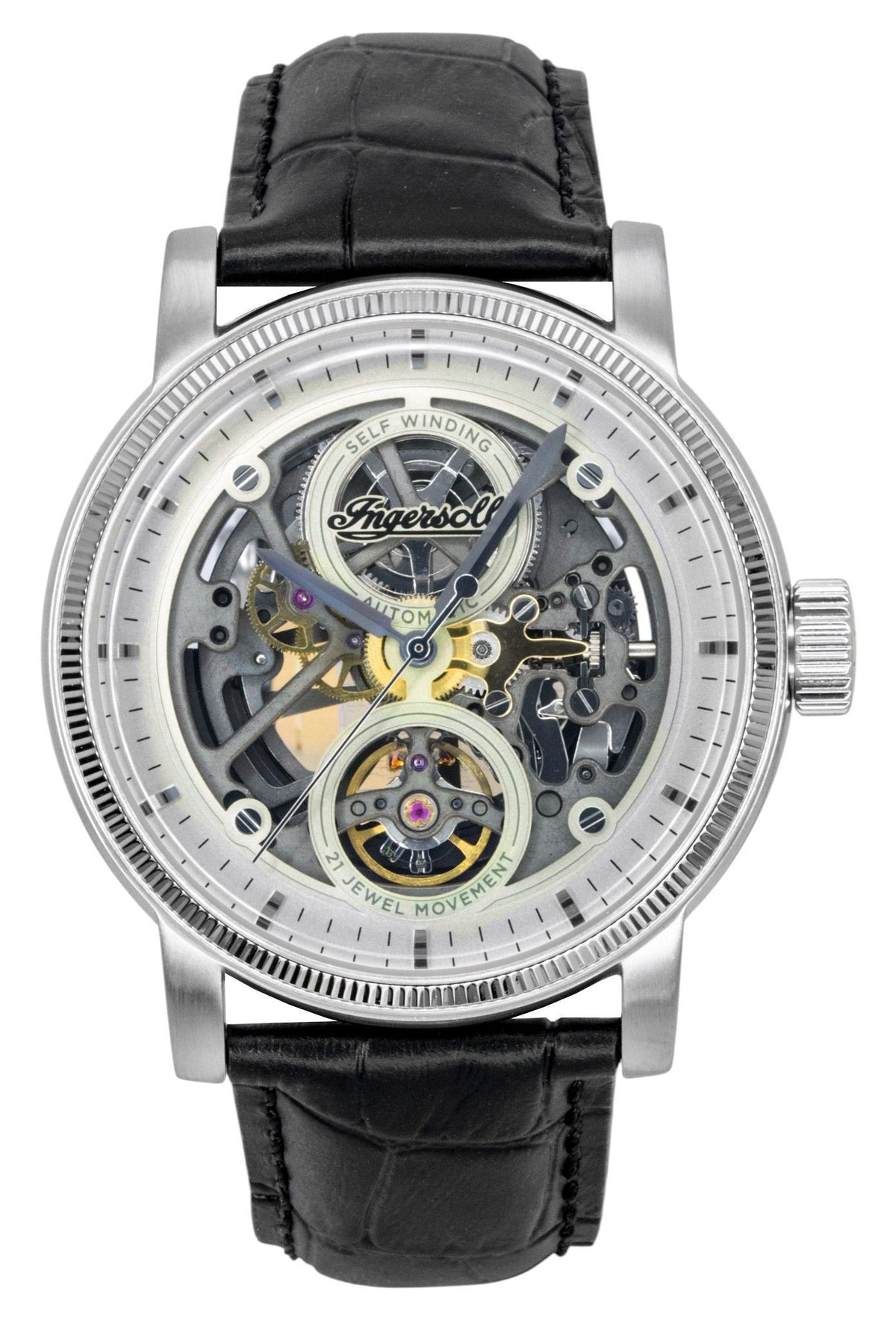 Ingersoll The Guy leren band grijze skeletwijzer automatisch I17501 herenhorloge