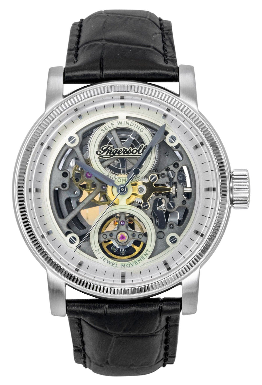 Ingersoll The Guy Lederarmband Grau Skeleton Zifferblatt Automatik I17501 Herrenuhr