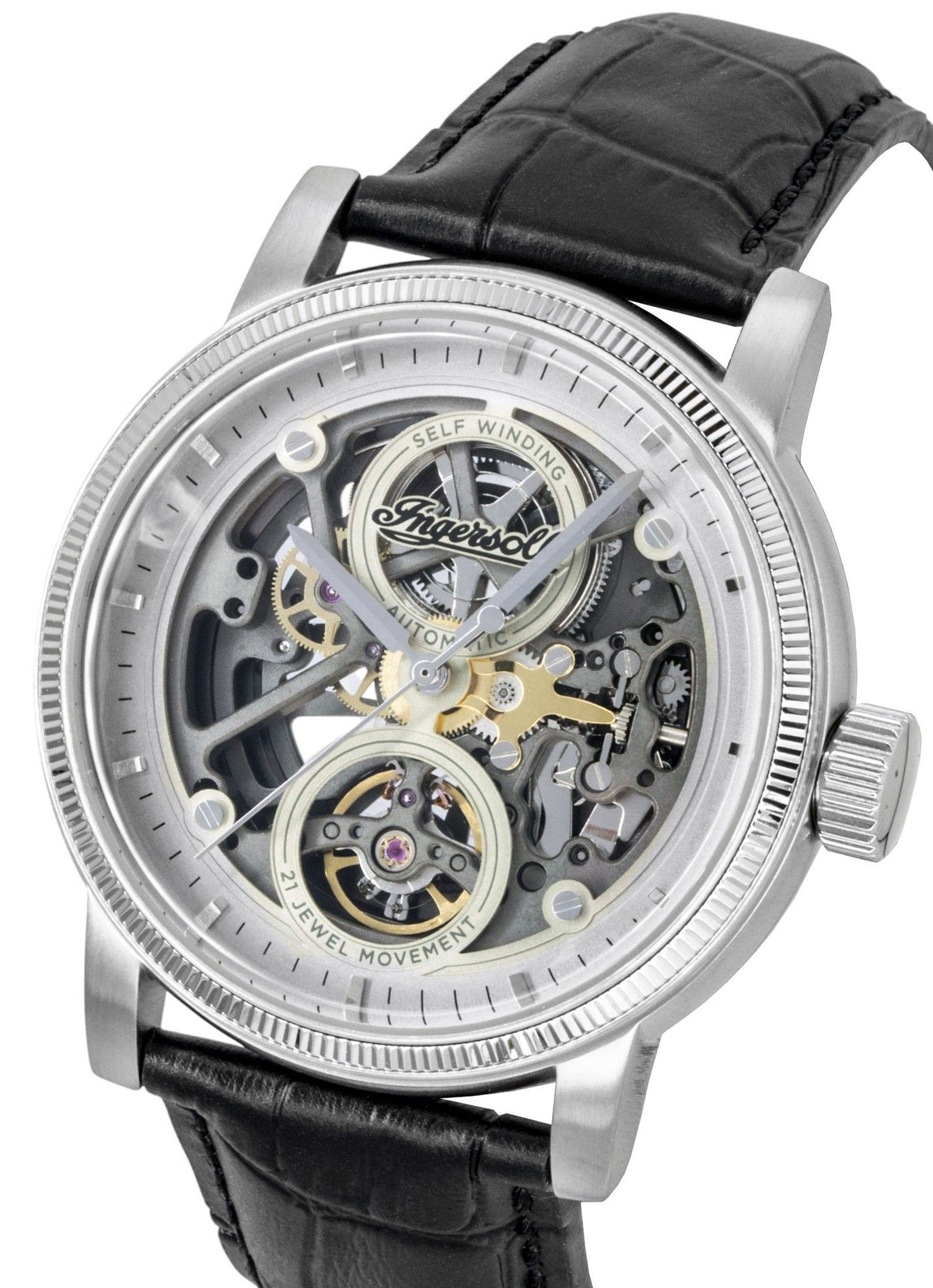 Ingersoll The Guy leren band grijze skeletwijzer automatisch I17501 herenhorloge