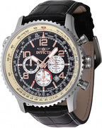 Invicta Ocean Voyage Chronograph Lederarmband Schwarz Zifferblatt Quarz Taucheruhr 47255 200M Herrenuhr