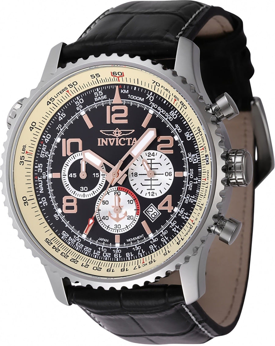 Invicta Ocean Voyage Chronograph Lederarmband Schwarz Zifferblatt Quarz Taucheruhr 47255 200M Herrenuhr