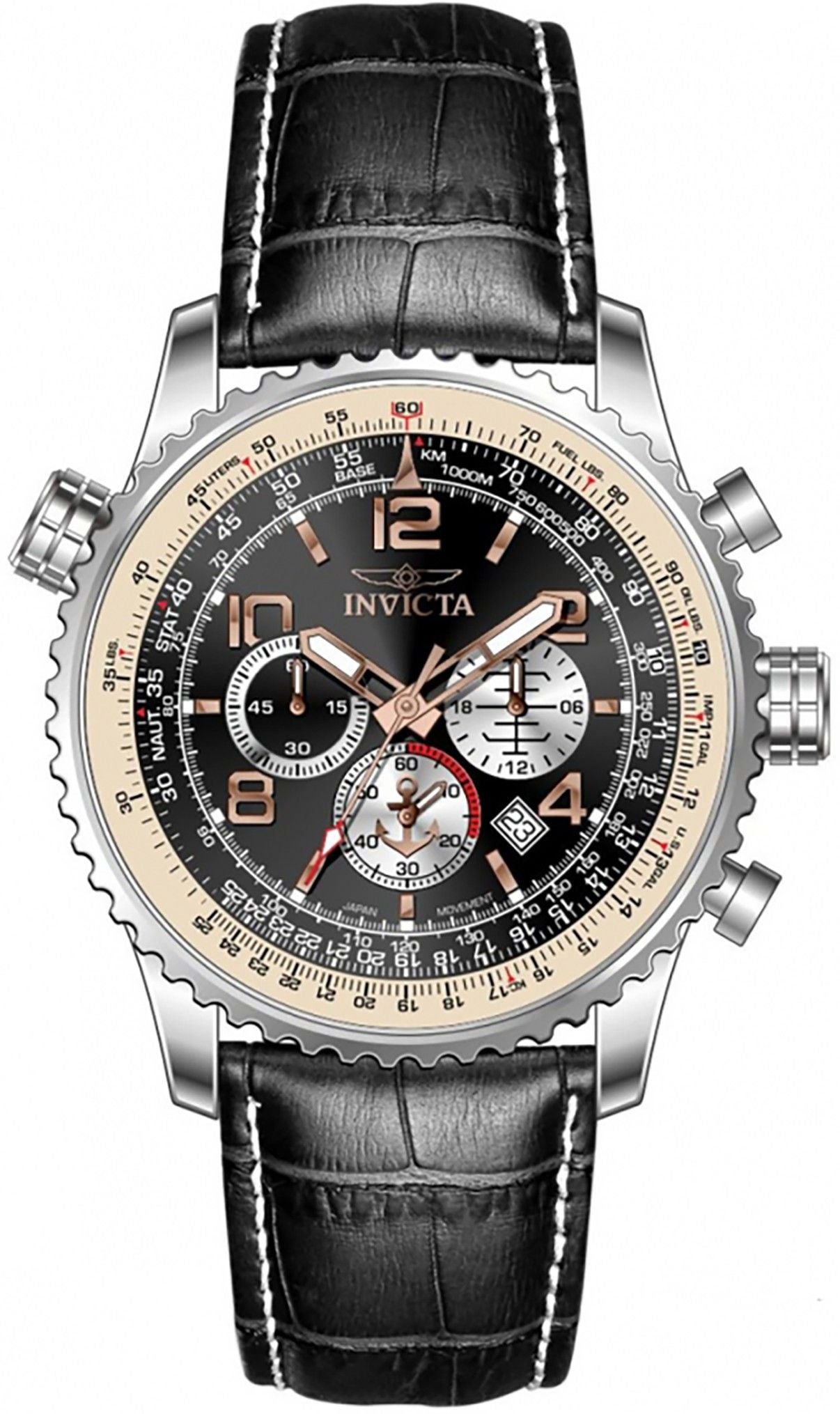 Invicta Ocean Voyage Chronograph Leather Strap Black Dial Quartz Diver's 47255 200M Men's Watch