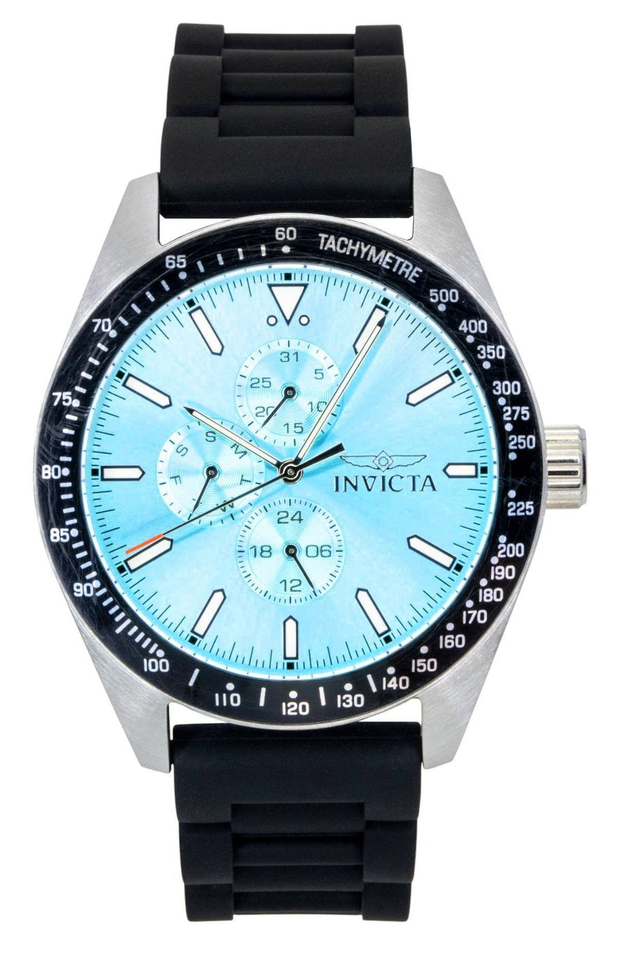 Invicta Aviator Silikonarmband Hellblaues Zifferblatt Quarz 48856 100M Herrenuhr