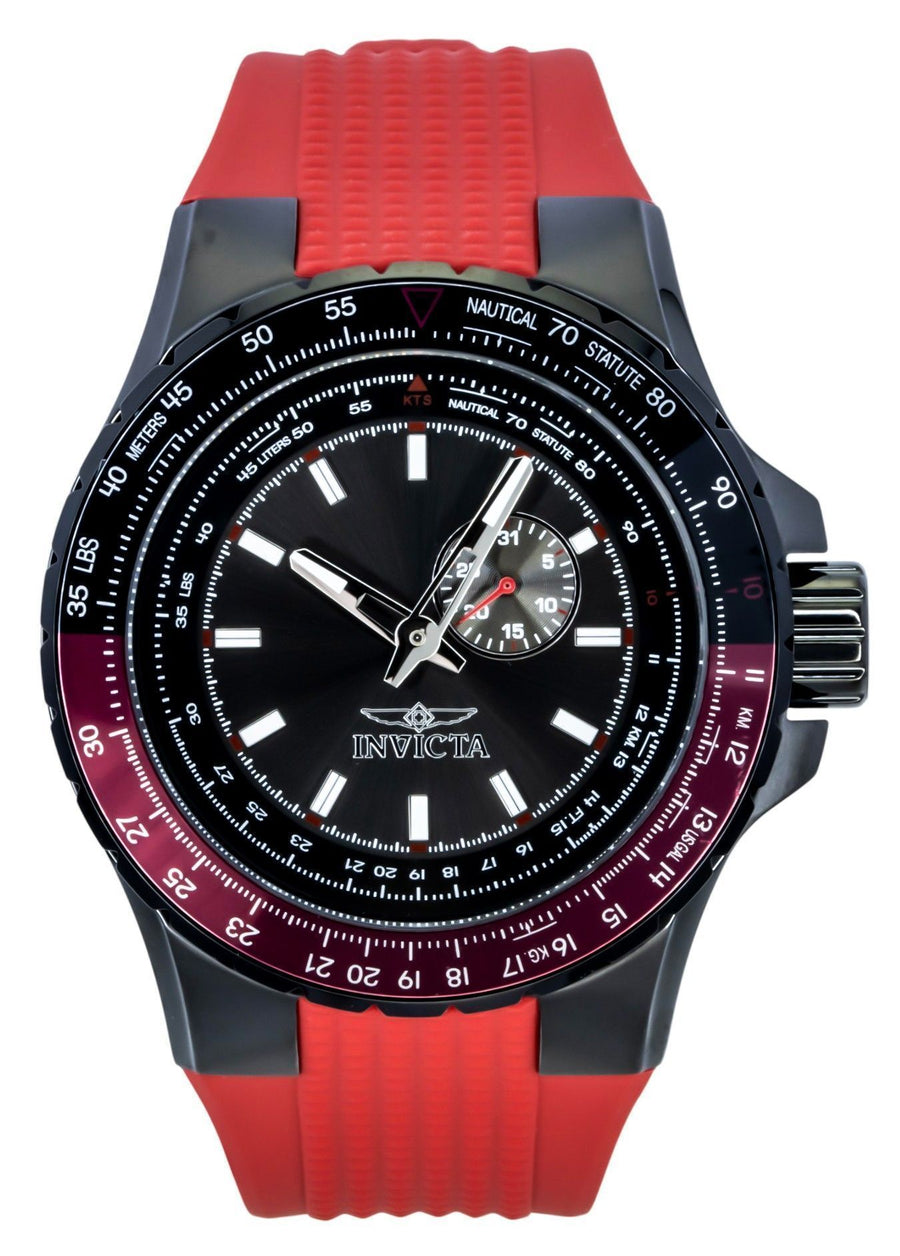 Invicta Aviator Herrenuhr Quarz 49724 mit rotem Silikonarmband und Gunmetal-Zifferblatt, 100M wasserdicht