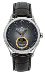 Baume & Mercier Clifton Lederarmband Mondphase Schwarzes Zifferblatt Automatik M0A10758 Herrenuhr