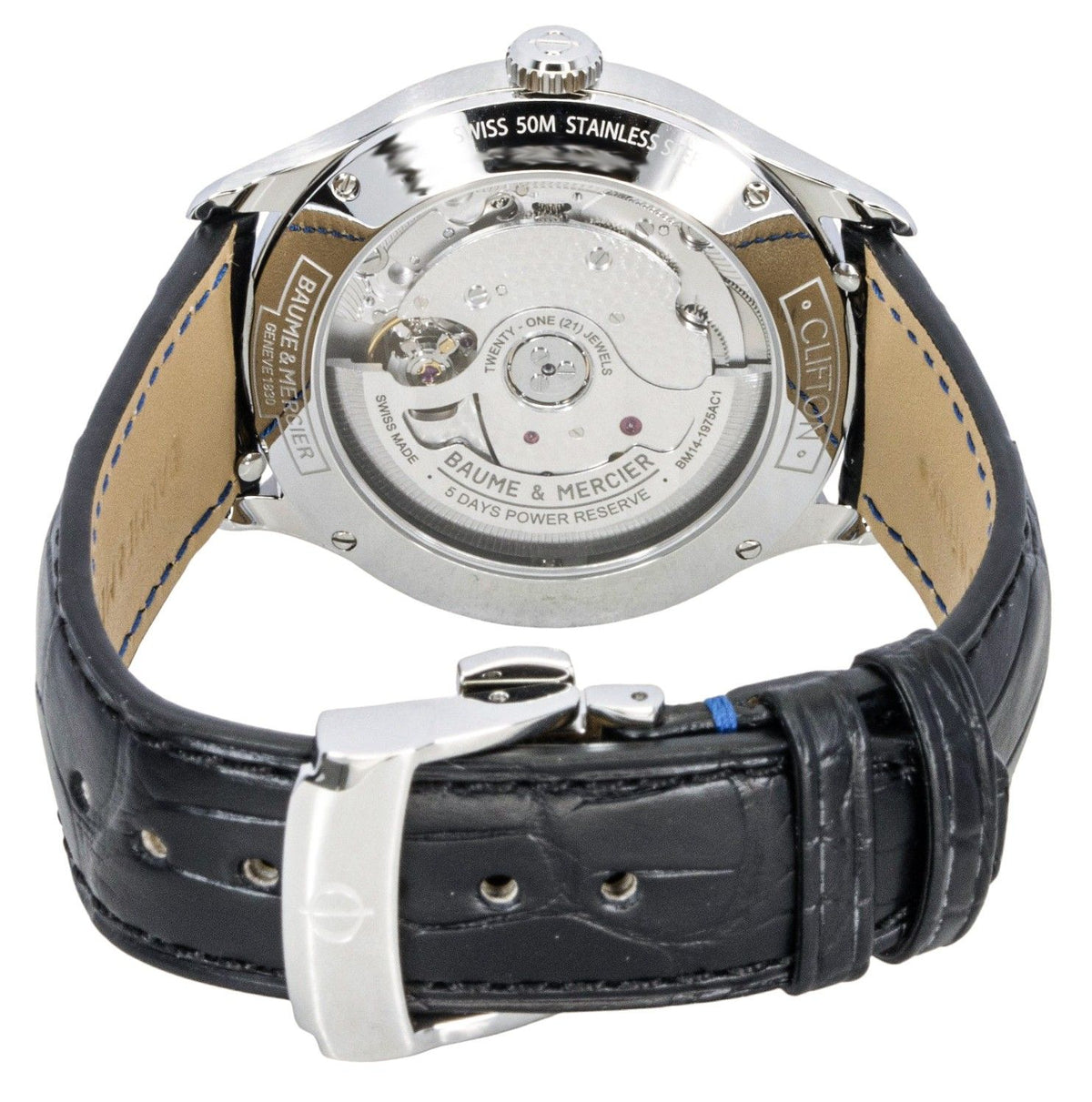 Baume & Mercier Clifton lederen band maanfase zwarte wijzerplaat automatisch M0A10758 herenhorloge