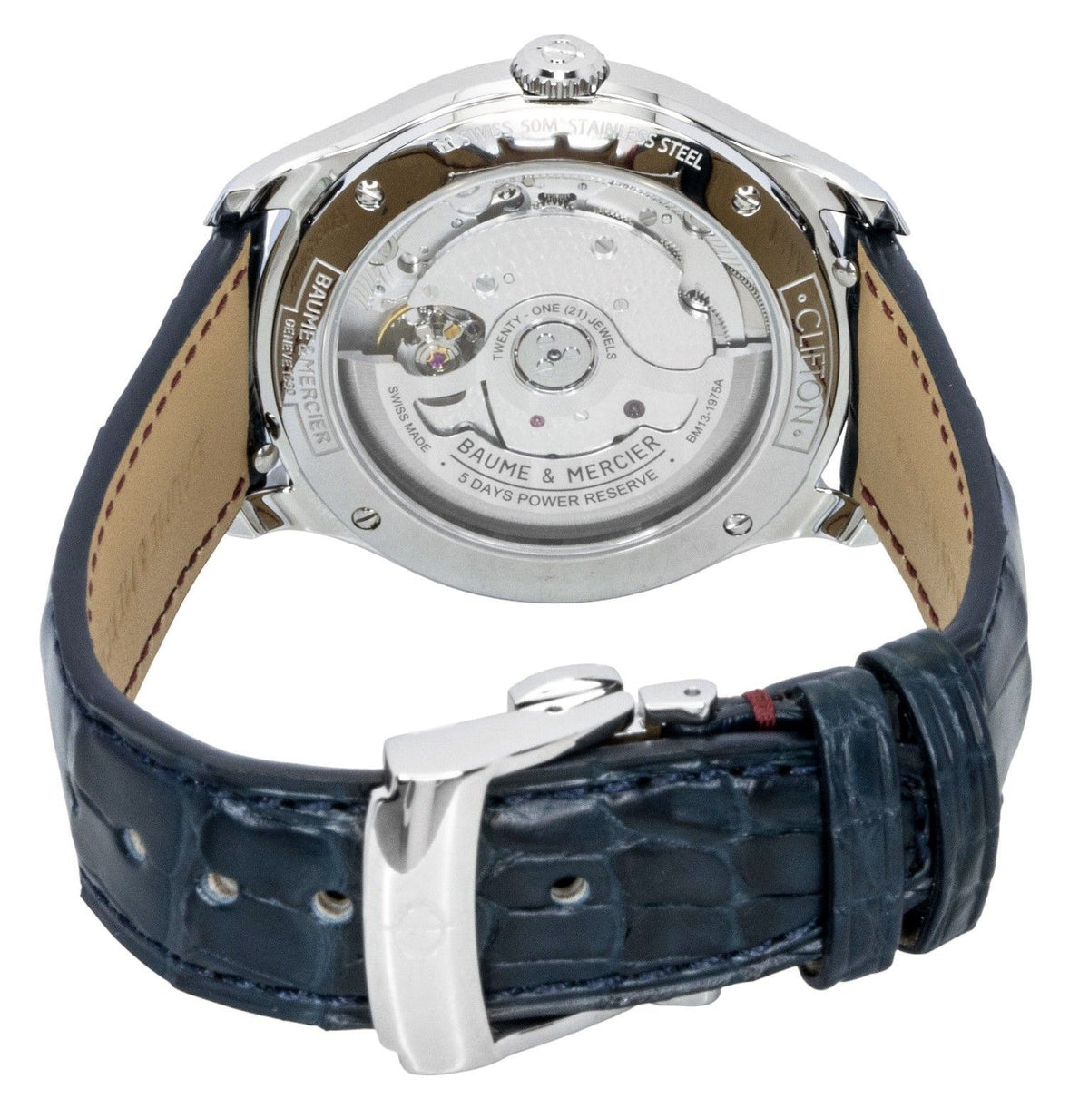 Baume & Mercier Clifton lederen band blauwe wijzerplaat automatisch M0A10771 herenhorloge