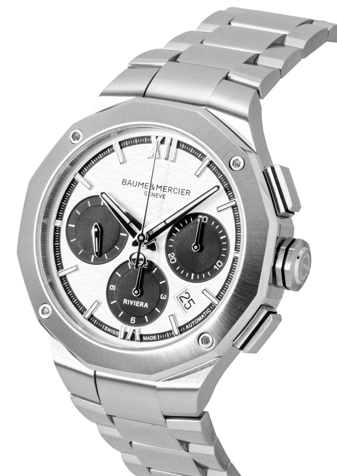 Baume & Mercier Riviera chronograaf roestvrij staal witte wijzerplaat automatisch M0A10827 100M herenhorloge