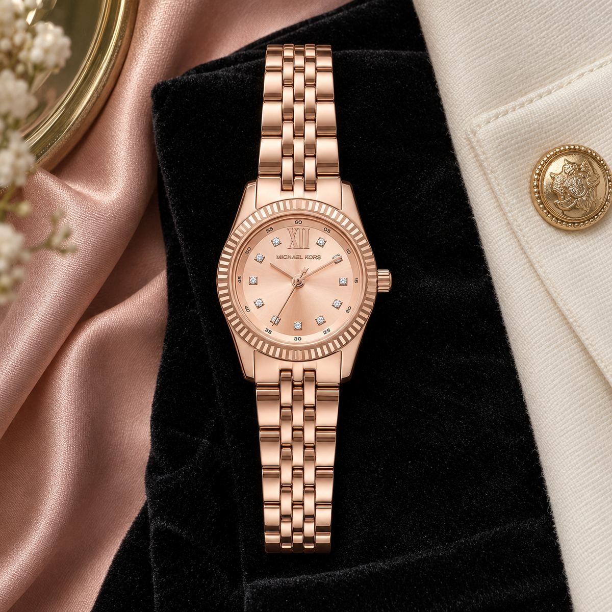 Michael Kors MK4739 Petite Lexington rose-gold pavé watch, Milan