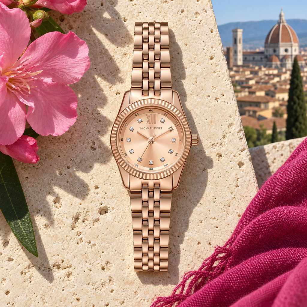 Michael Kors MK4739 Petite Lexington rose-gold pavé watch, Florence