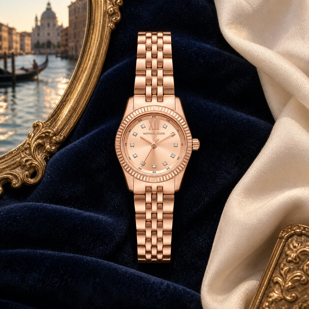 Michael Kors MK4739 Petite Lexington rose-gold pavé watch, Venice