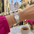 Michael Kors MK4740 Petite Lexington two-tone pavé watch, woman's wrist