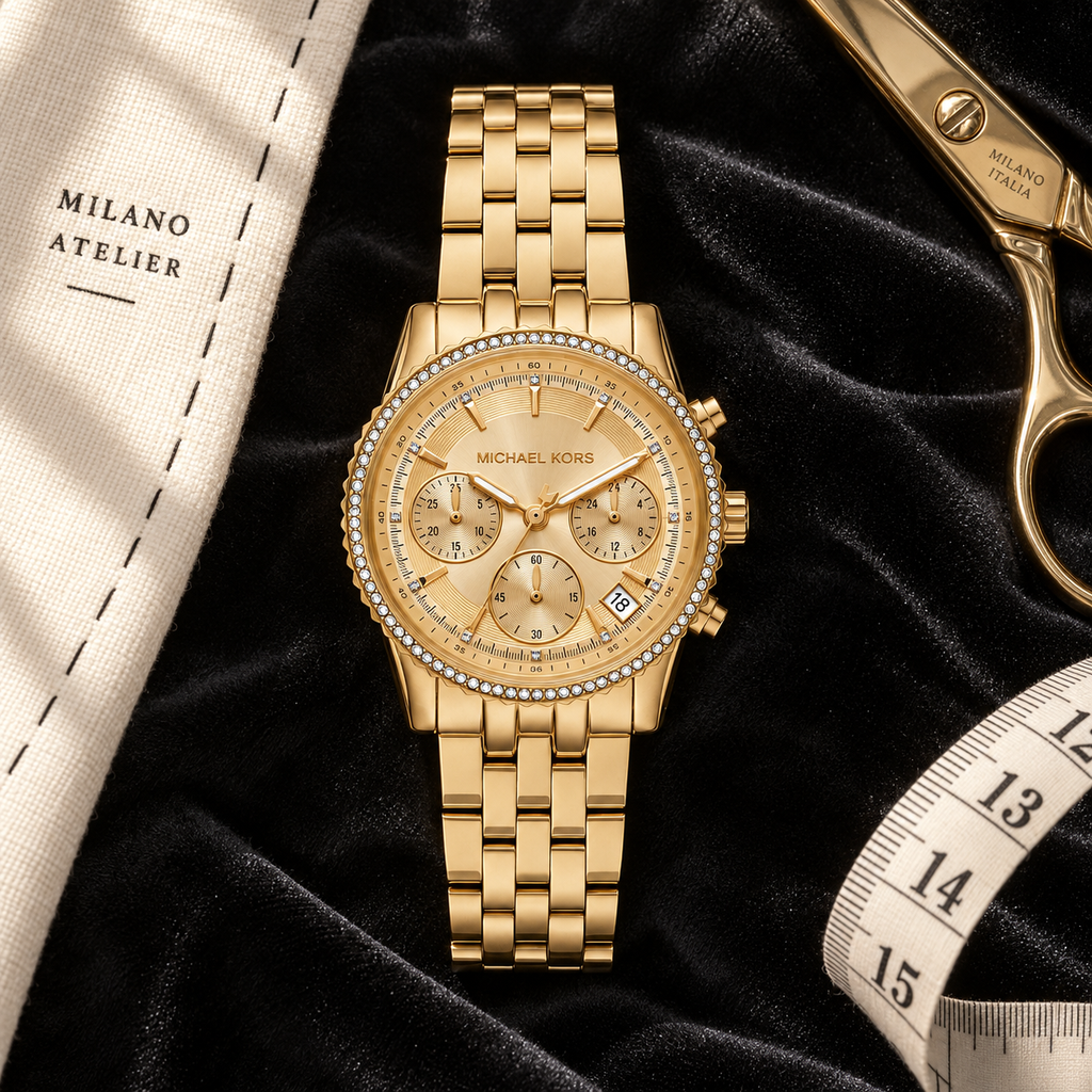 Michael Kors MK7530 Mini Bryant gold-tone pavé watch, Milan fashion atelier