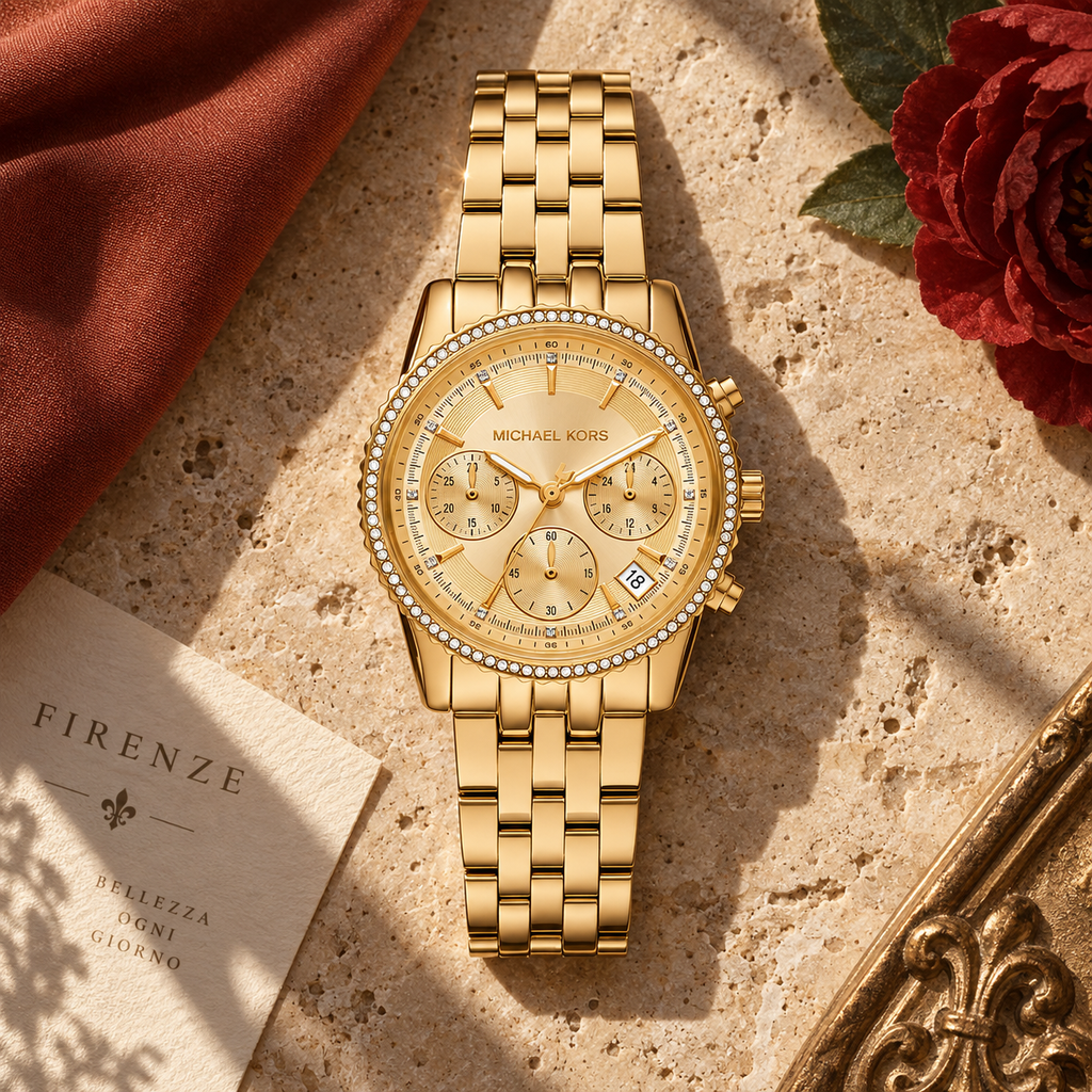 Michael Kors MK7530 Mini Bryant gold-tone pavé watch, Florence editorial