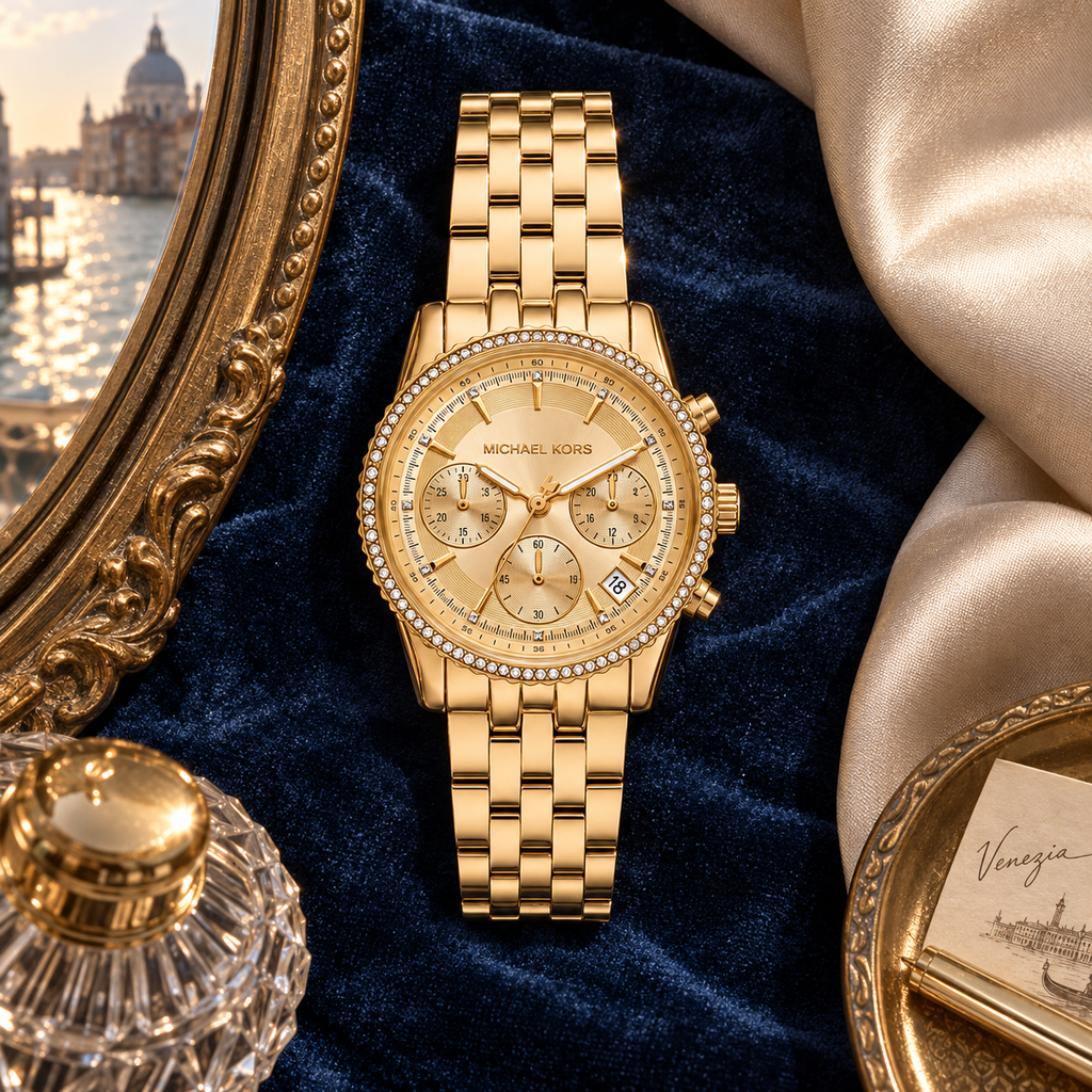 Michael Kors MK7530 Mini Bryant gold-tone pavé watch, Venice editorial