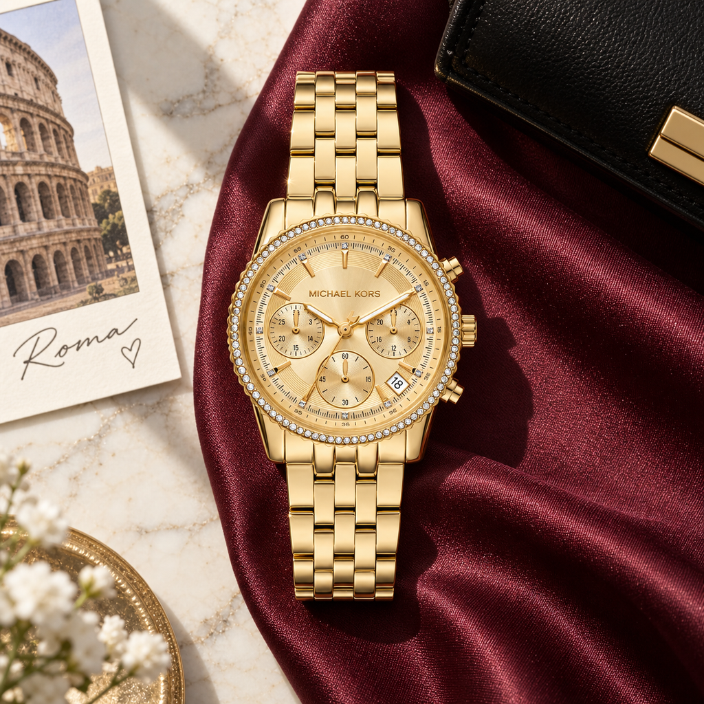 Michael Kors MK7530 Mini Bryant gold-tone pavé watch, Rome editorial
