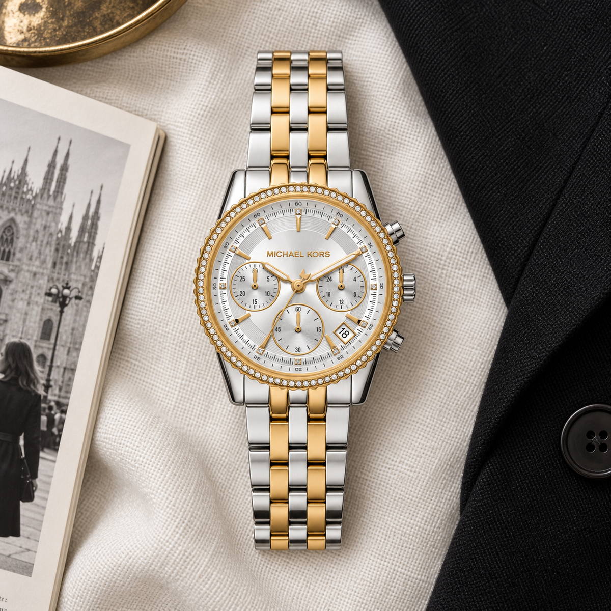 Michael Kors MK7532 Mini Bryant two-tone pavé watch, Milan fashion atelier