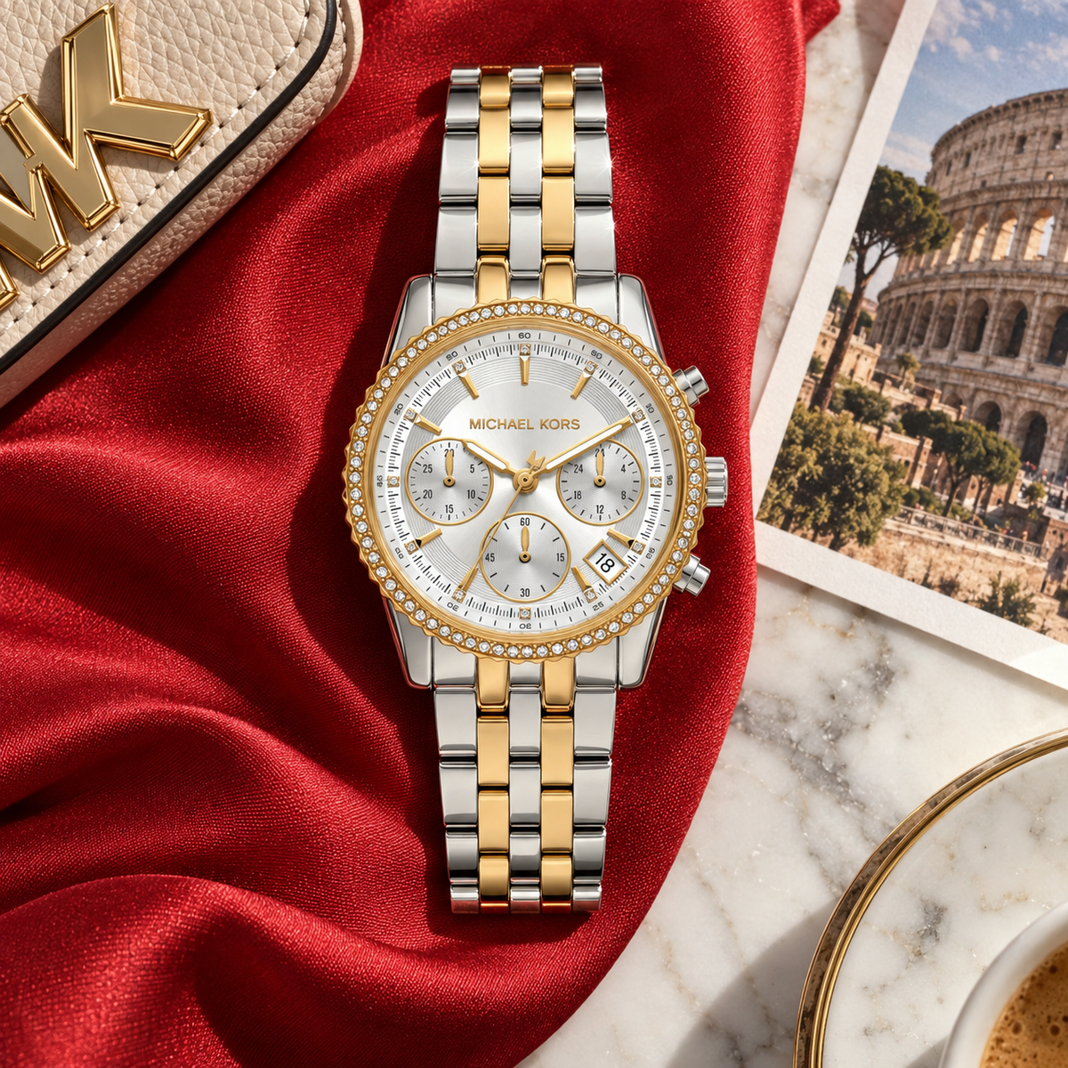 Michael Kors MK7532 Mini Bryant two-tone pavé watch, Rome editorial