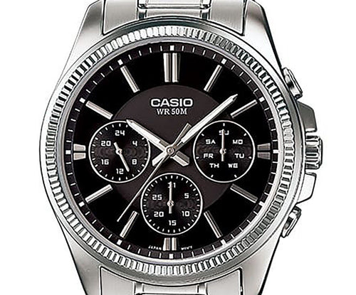 Casio Enticer Analog Stainless Steel Black Dial Quartz MTP-1375D-1AV Men's Watch