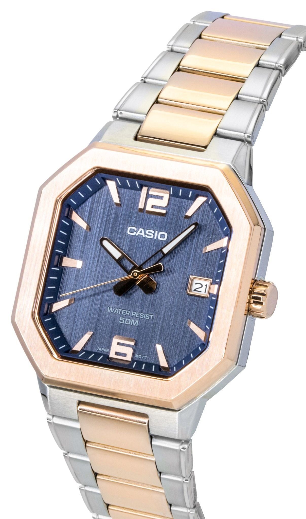 Casio Analog Two Tone Stainless Steel Black Dial Quartz MTP-B195RG-2AV Men's Watch