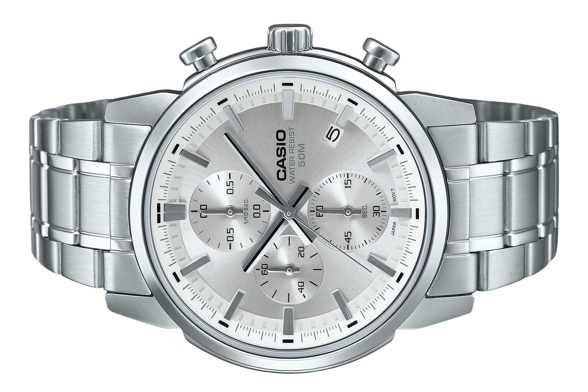 Casio Standard Analog Chronograph Stainless Steel Silver Dial Quartz MTP-E510D-7AV Men's Watch