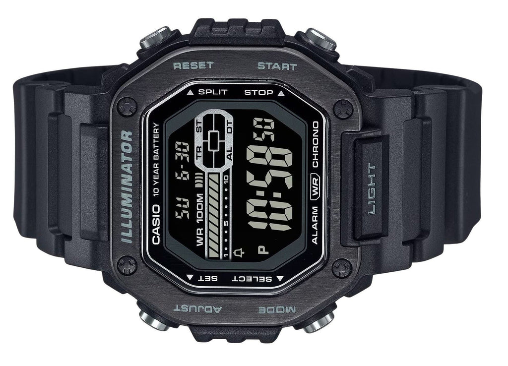 Casio Standard Digital Black Resin Strap Blue Dial Quartz MWD-110HB-1BV 100M Men's Watch