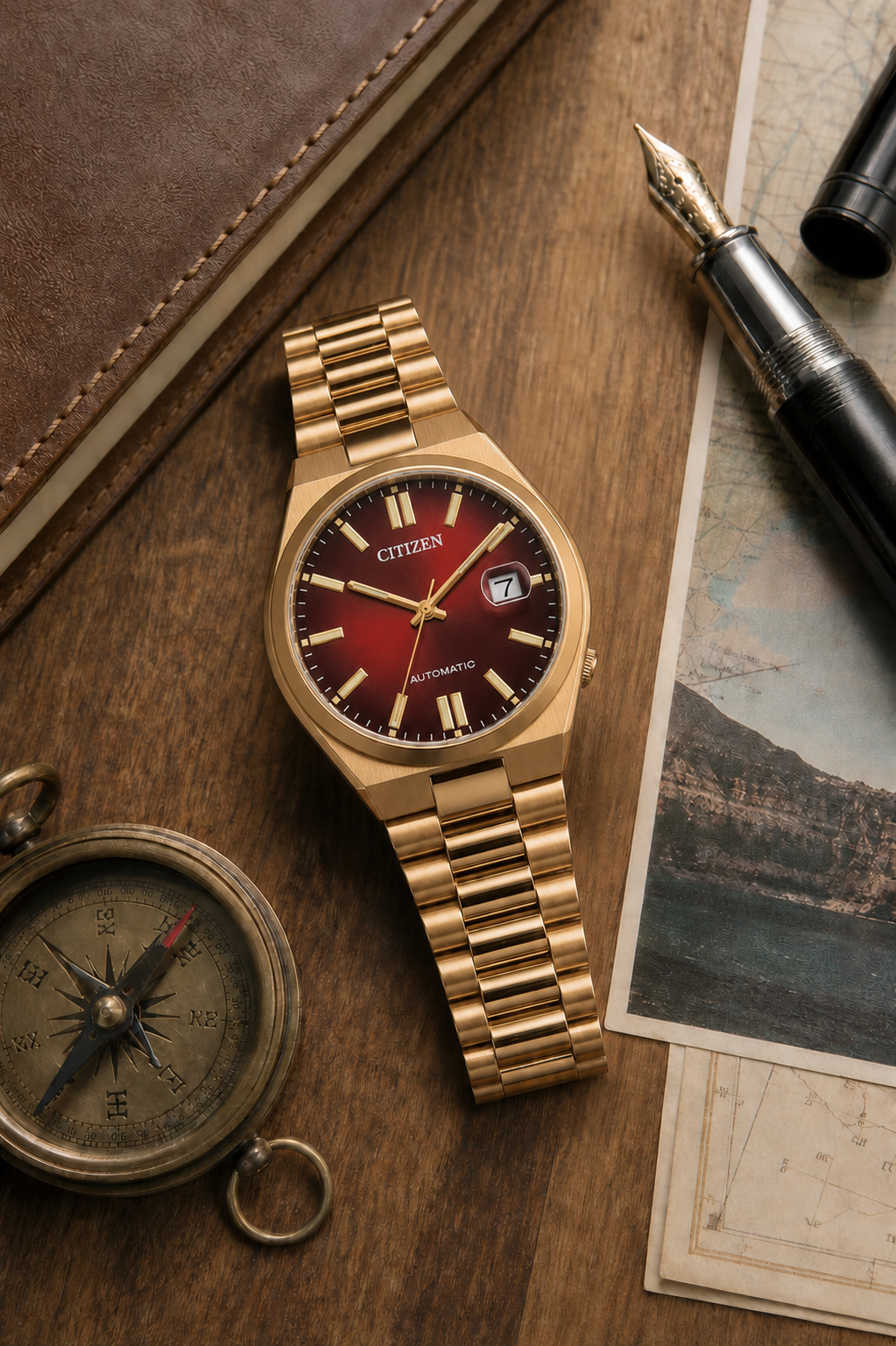Citizen TSUYOSA Gold-Tone Wine Red Dial Automatic NJ0153-82X 40mm Watch