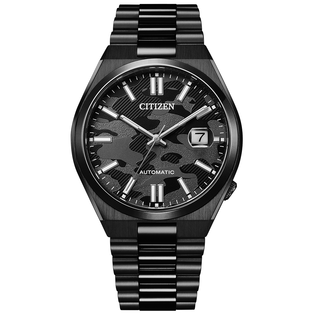 Citizen TSUYOSA Schwarz ionenplattierte Automatikuhr mit schwarzem Zifferblatt, 40 mm, NJ0155-87E