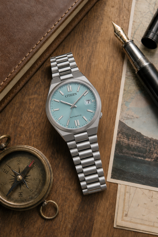 Citizen NJ0200-50L automatic watch styled on a classic travel desk