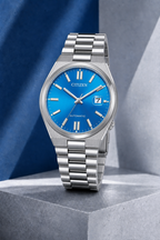 Citizen NJ0200-50M navy blue dial automatic watch on a cool blue-grey stone display