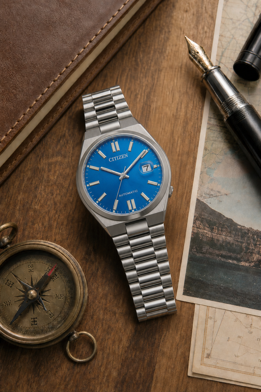Citizen NJ0200-50M automatic watch styled on a classic travel desk
