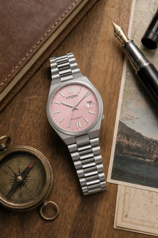 Citizen NJ0200-50Z automatic watch styled on a classic travel desk