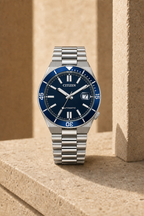 Citizen NJ0230-59L blue dial automatic watch in a warm limestone setting