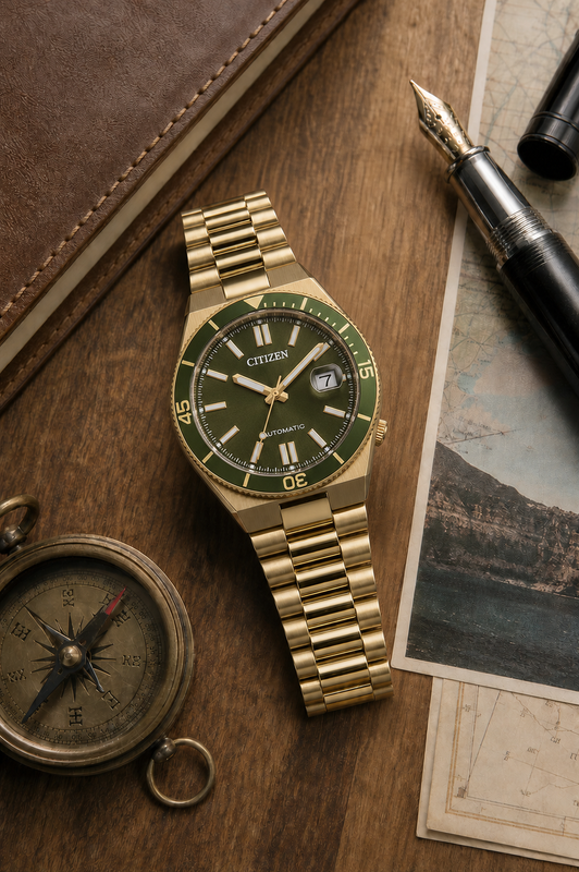 Citizen NJ0232-53X automatic watch styled on a classic travel desk