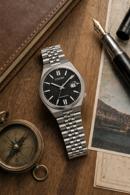 Citizen NK0020-55E automatic watch styled on a classic travel desk