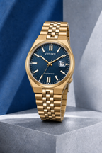 Citizen NK0023-57L blue dial automatic watch on a cool blue-grey stone display