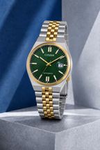 Citizen NK0024-54X green dial automatic watch on a cool blue-grey stone display