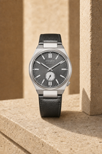 Citizen NK5010-01H grey dial automatic watch in a warm limestone setting