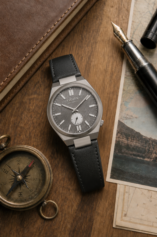 Citizen NK5010-01H automatic watch styled on a classic travel desk