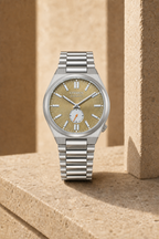 Citizen NK5010-51X gold dial automatic watch in a warm limestone setting