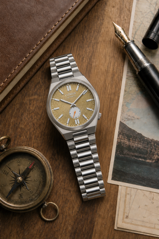 Citizen NK5010-51X automatic watch styled on a classic travel desk