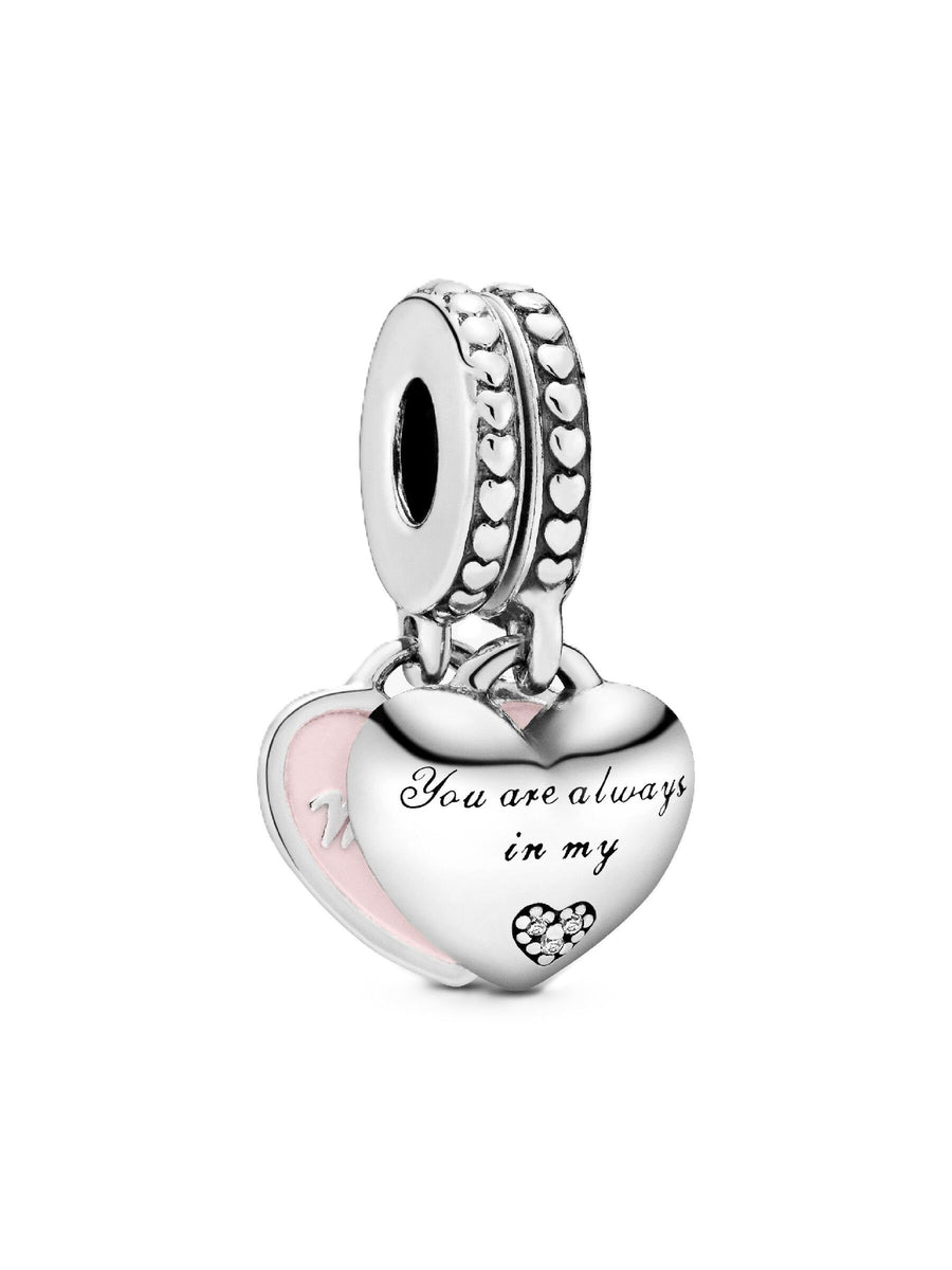 Pandora Mutter-Tochter-Herzen mit rosa Emaille und klarem Zirkonia P-792072EN40 für Damen