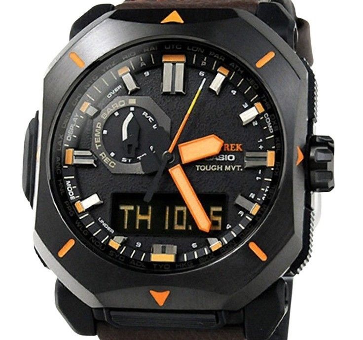 Casio ProTrek Analog Digital Brown Leather Strap Grey Dial Tough Solar PRW-6900YL-5 100M Men's Watch