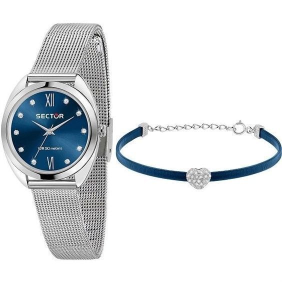 Sector No Limits Damenquarzuhr R3253518513 aus Edelstahl mit blauem Zifferblatt und Geschenkset